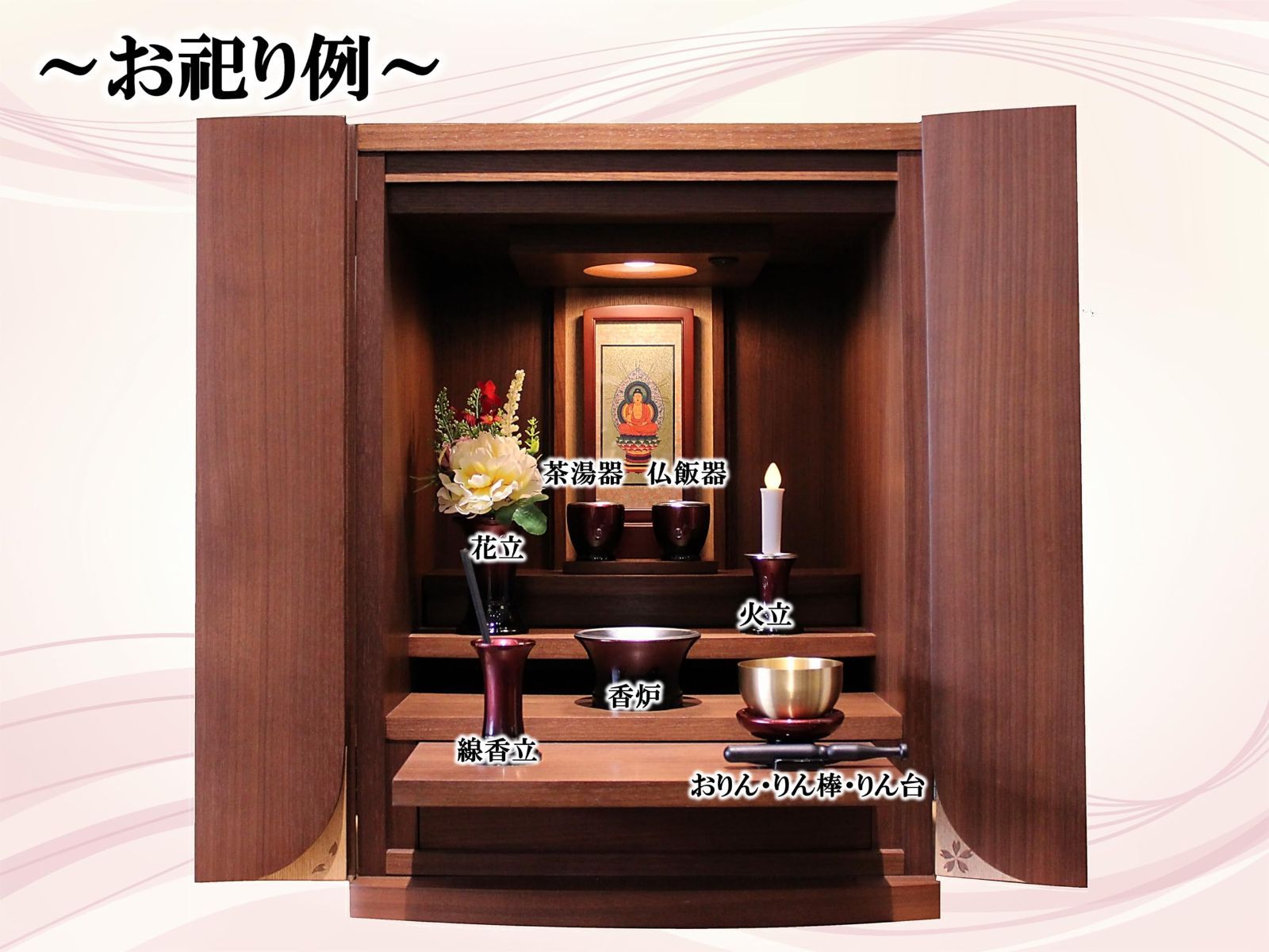 香炉 京仏壇はやし 仏具セット おりん付き アイリス丸型香炉ワインレッド+