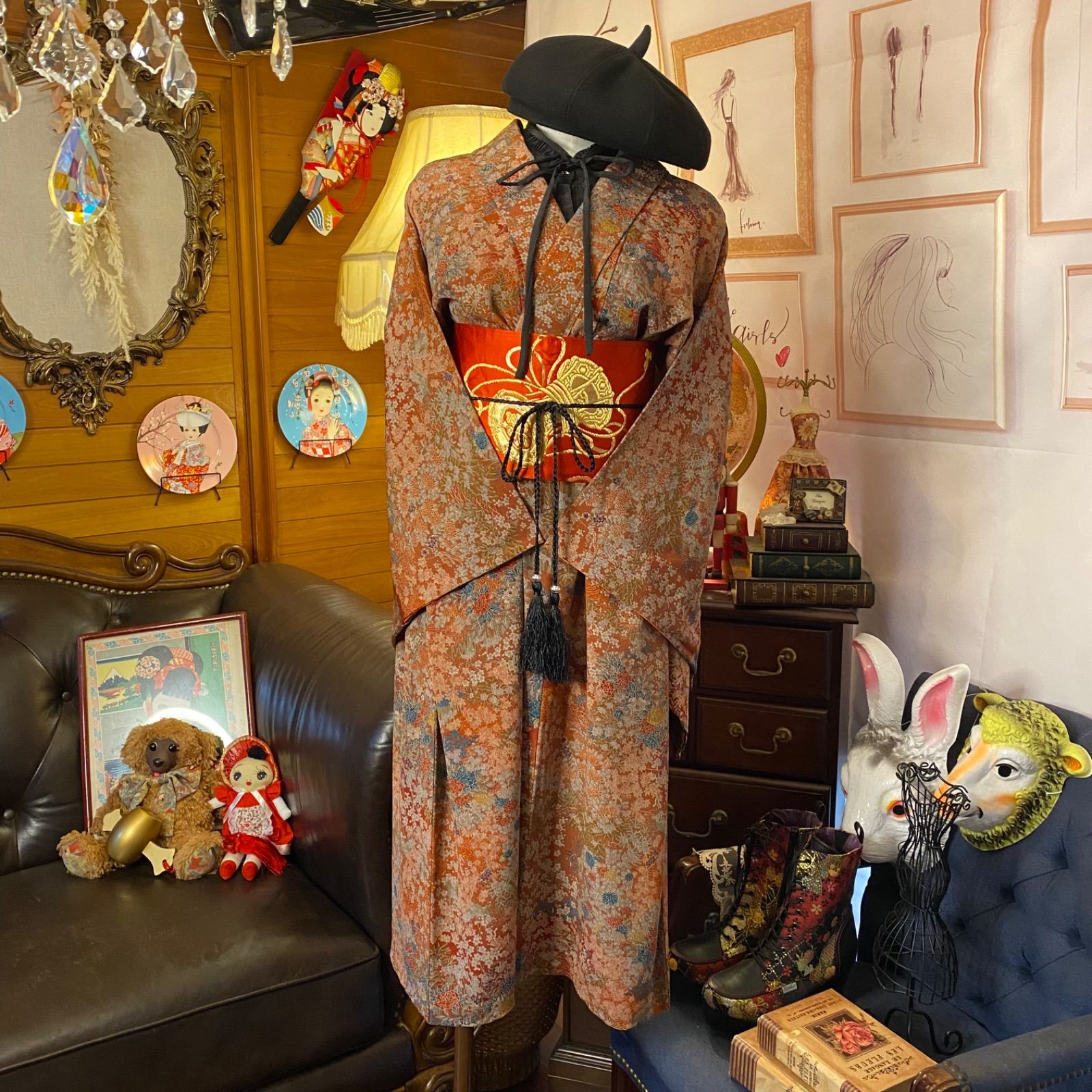 和洋折衷 着物 リメイク ワンピース ドレス 名古屋帯サッシュ 和洋折衷 着物 リメイク ワンピース ドレス 名古屋帯サッシュ
