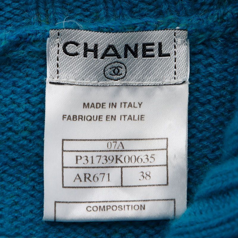 シャネル CHANEL ニット 07A 半袖 タートルネック カシミア混 Size:38 ブルー CHANEL シャネル ニット 07A 半袖 タートルネック カシミア混