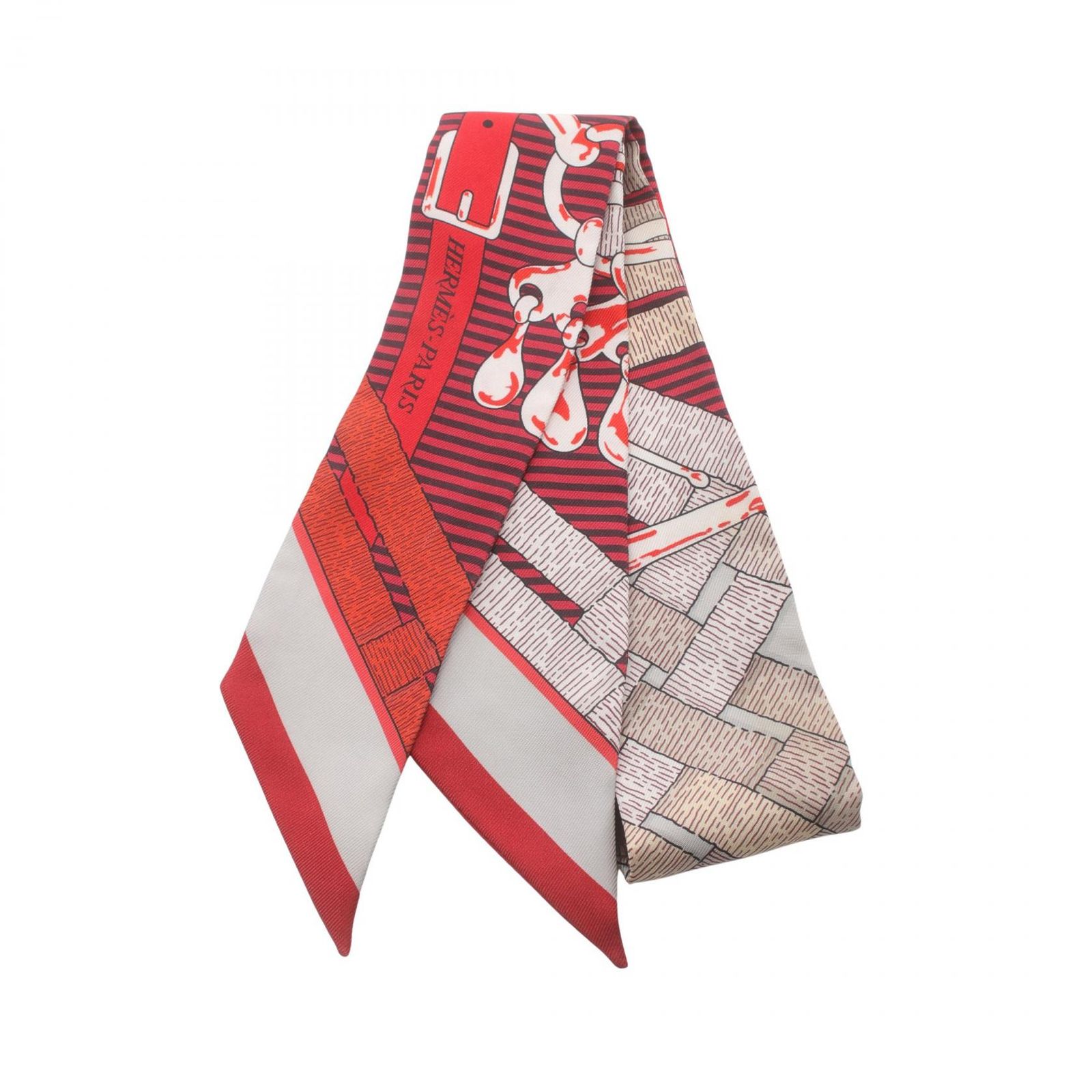 美品　エルメス　ツイリー　Mors a jouets chemise スカーフ エルメス ツイリー Mors a Jouets Chemise/馬銜・シュミーズ 白