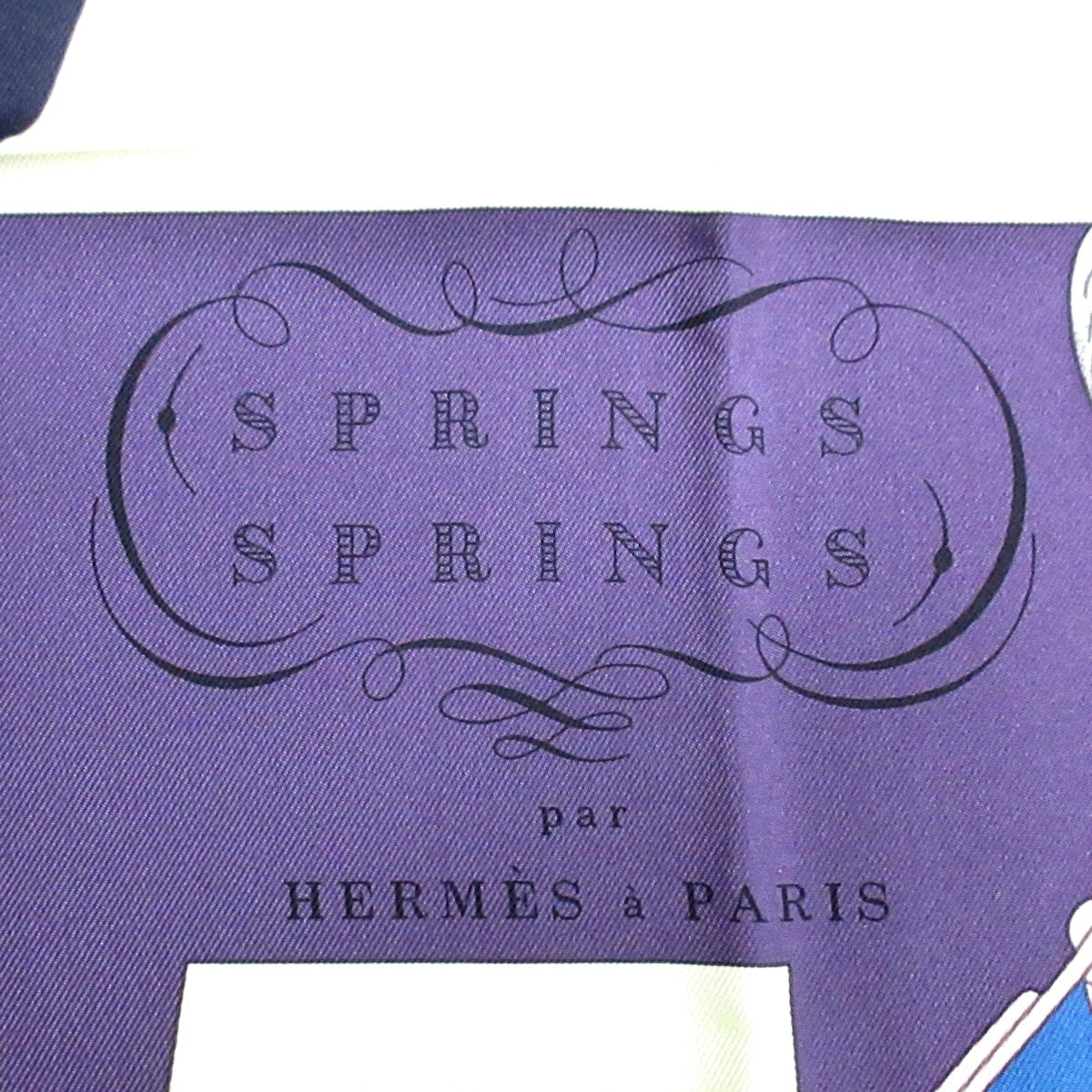 HERMES(エルメス) スカーフ美品 カレ90 黒×ブルー×マルチ SPRINGS