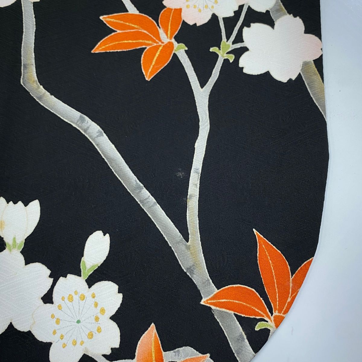 振袖 身丈163cm 裄丈67cm M 袷 桜 霞 金糸 金彩 黒 正絹 秀品