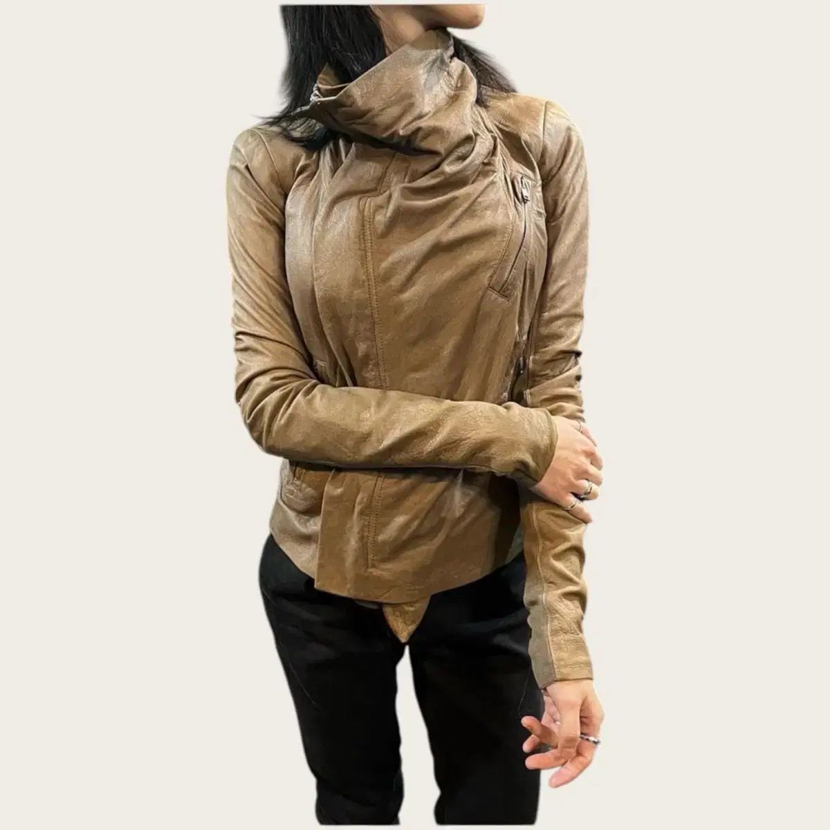 Rick owens リックオウエンス レザーバイカージャケット ベージュ Rick Owens リックオウエンス 20SS コントラスティングパネル