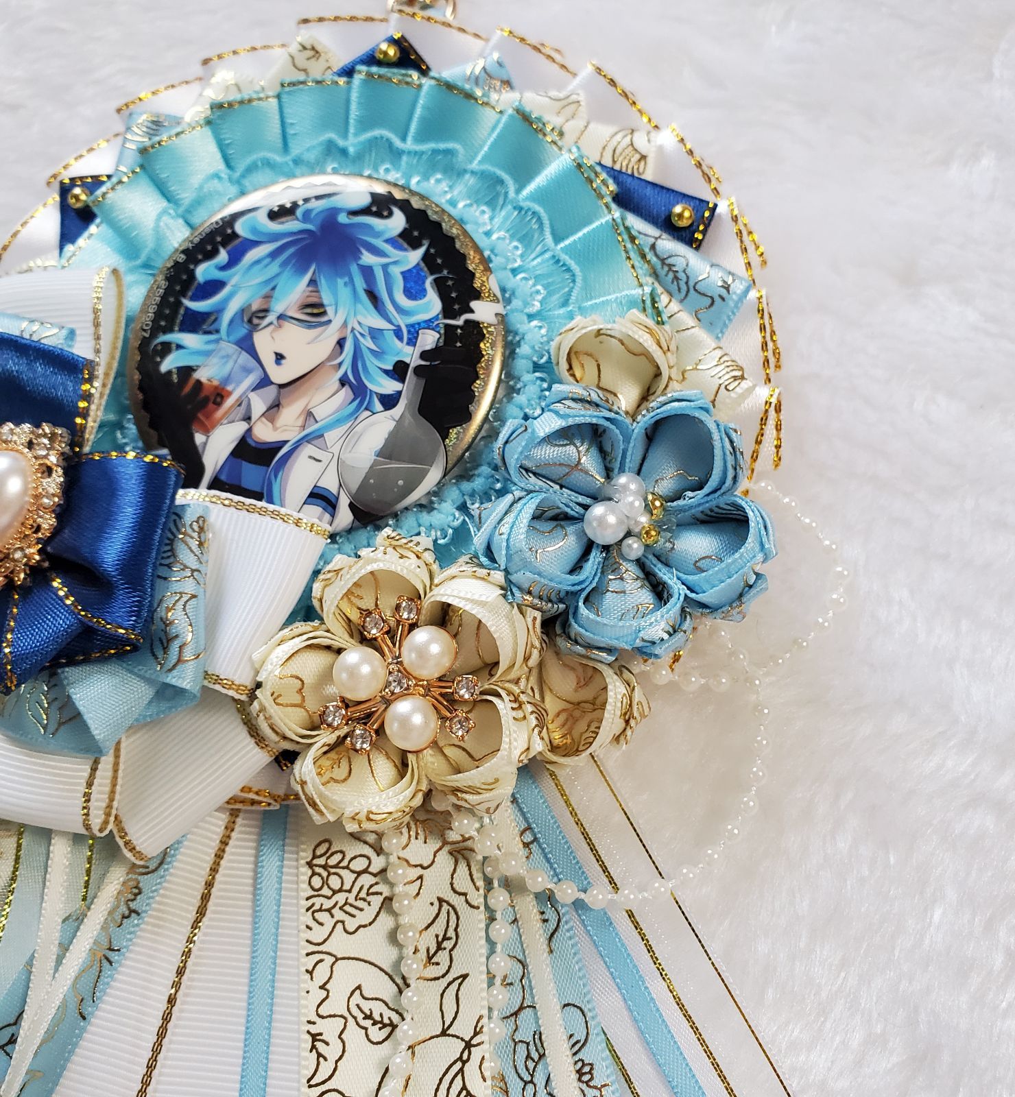 【オーダー】 痛ロゼット 青色× 黒 ×白 痛バ　桜　リボン　カラー変更無料 痛ロゼット 白 ×青 × 黒 桜 痛バ リボン カラー変更無料