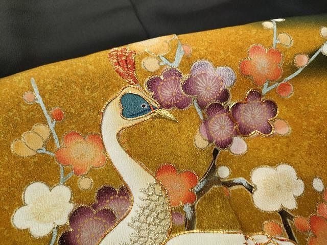 【梅】正絹　黒留袖　五つ紋　美品　縮緬　手刺繍　上質　雅　色紙重ね　作家物 平和屋着物□豪華黒留袖 駒刺繍 地紙枝梅松文 金彩 正絹 逸品