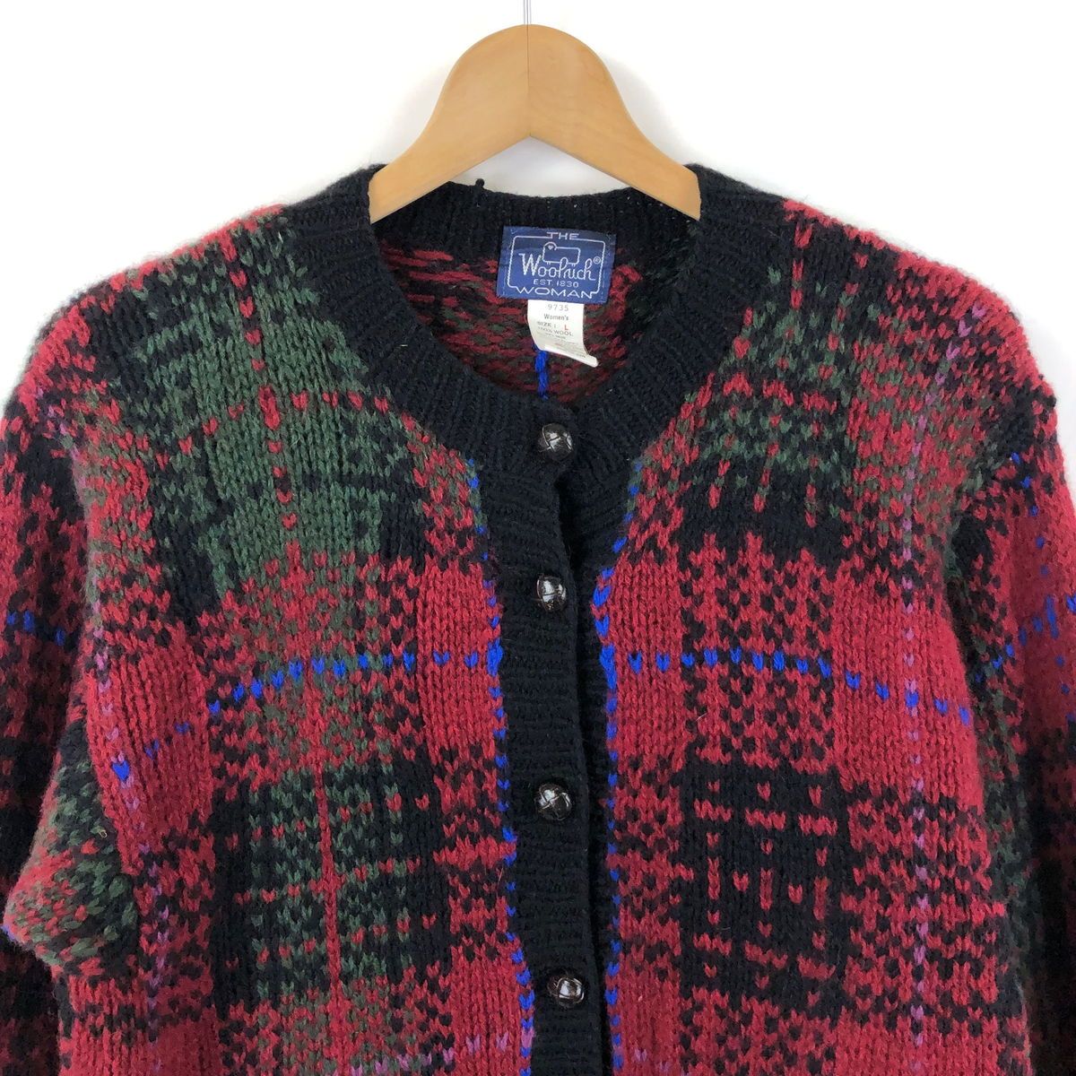 古着】 WOOLRICH ウールリッチ MOMAN ニット カーディガン チェック柄 80年代 ヴィンテージ ワイン系 レディースL 【中古】  n047822 - メルカリ