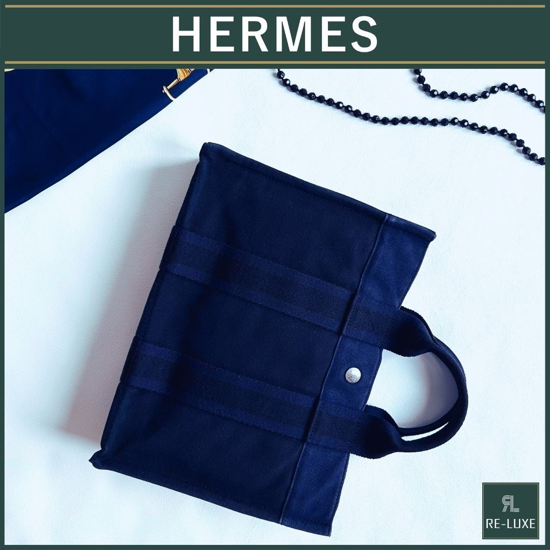 希少色✦HERMESフールトゥPM NAVY×BLACKトートバッグ✴︎クリーニング 