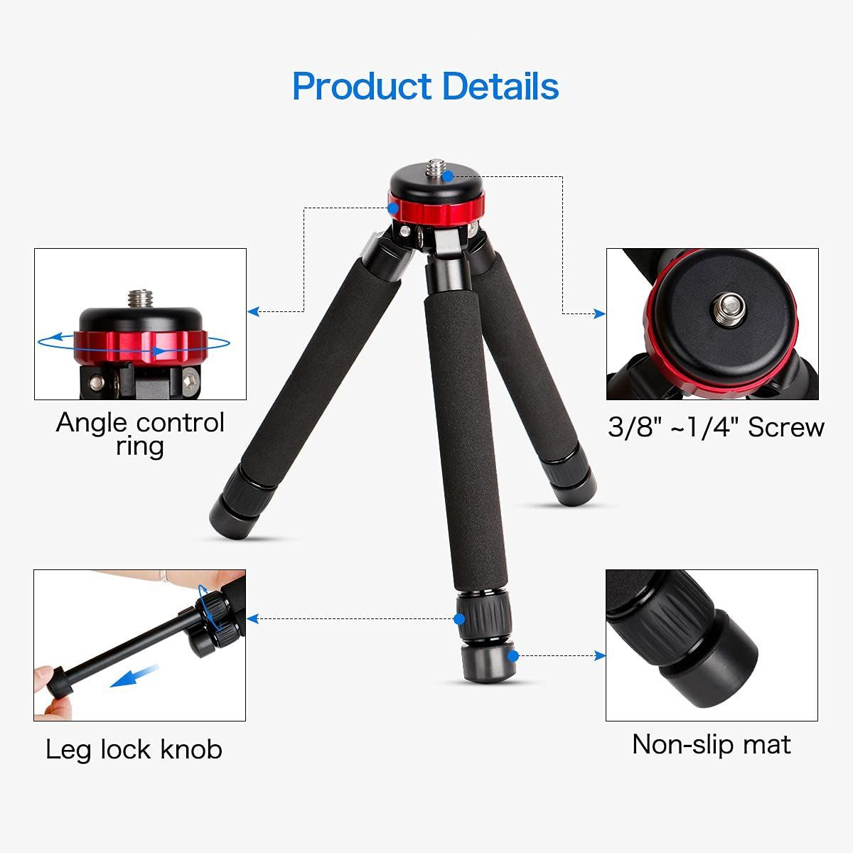 Koolehaodaポータブルミニ三脚-卓上三脚、高さ調節可能22.5-55cm