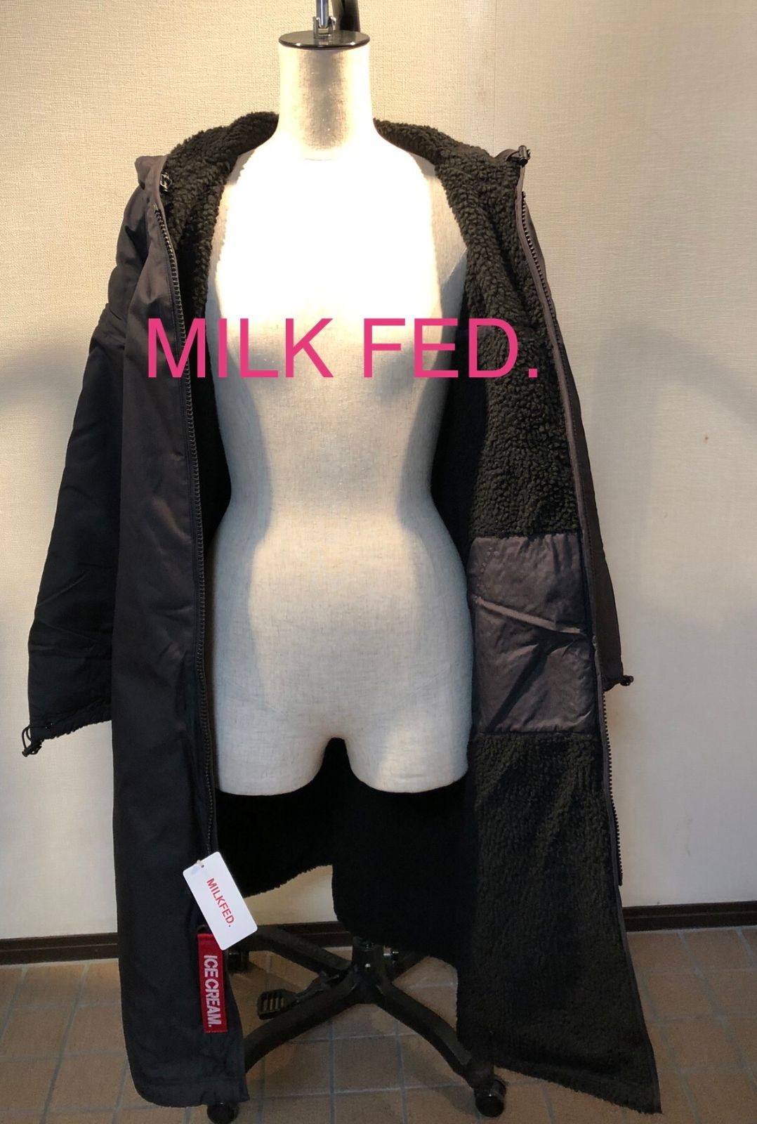 N1042.MILK FED. リバーシブルロングベンチコート黒FREE SIZE / ミルク 