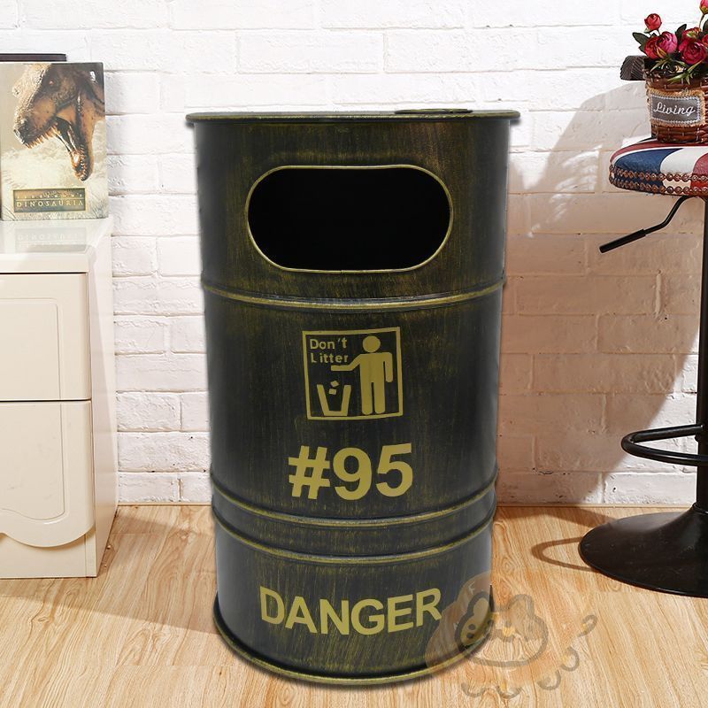 アメリカンレトロ ドラム缶型 半円 ゴミ箱 ダストボックス