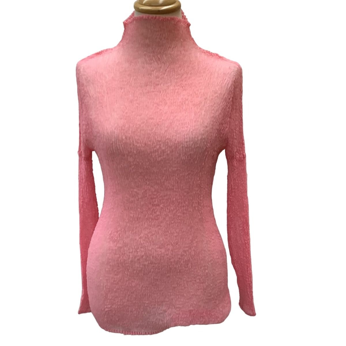 ♪♪ISSEY MIYAKE Haat イッセイミヤケ シフォン 波プリーツ タートルネックカットソー HA03FJ803 ピンク