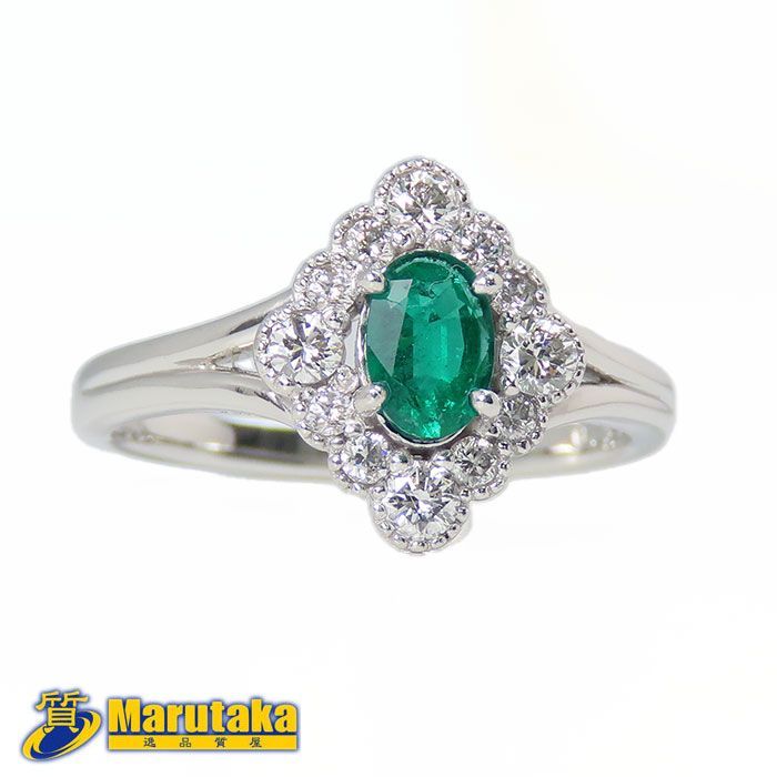 新品Pt900 エメラルドプラチナリング0.45ct 13号 エメラルド リング 鑑別書付 プラチナ PT900 5月誕生石 天然石