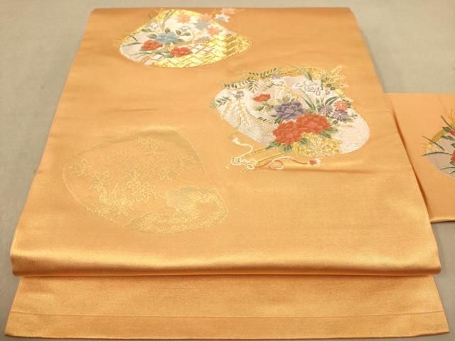 平和屋着物○アンティーク 大正ロマン 九寸名古屋帯 総刺繍 枝花文
