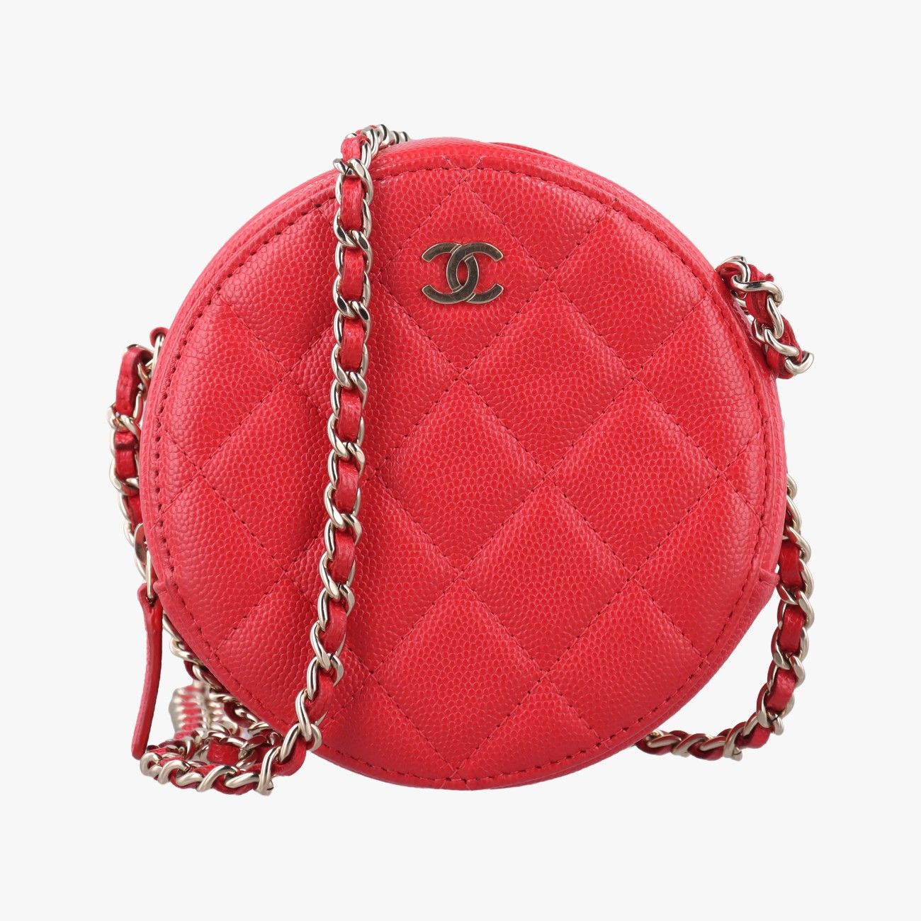 シャネルChanelロウンドアスアース リボンレッドキャビアスキンAP024529084335