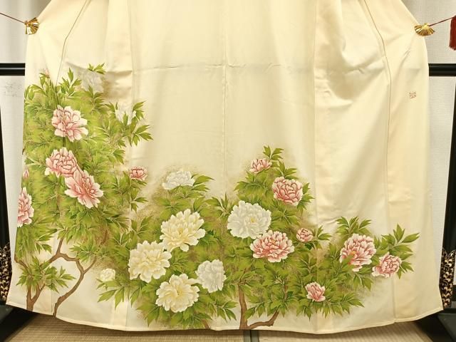 平和屋着物▽訪問着　単衣　作家物　手描き　枝花文　暈し染め　正絹　逸品　未使用　AAAW7802fy 平和屋着物▽訪問着 単衣 作家物 手描き 枝花文 暈し染め 正絹 逸品 未
