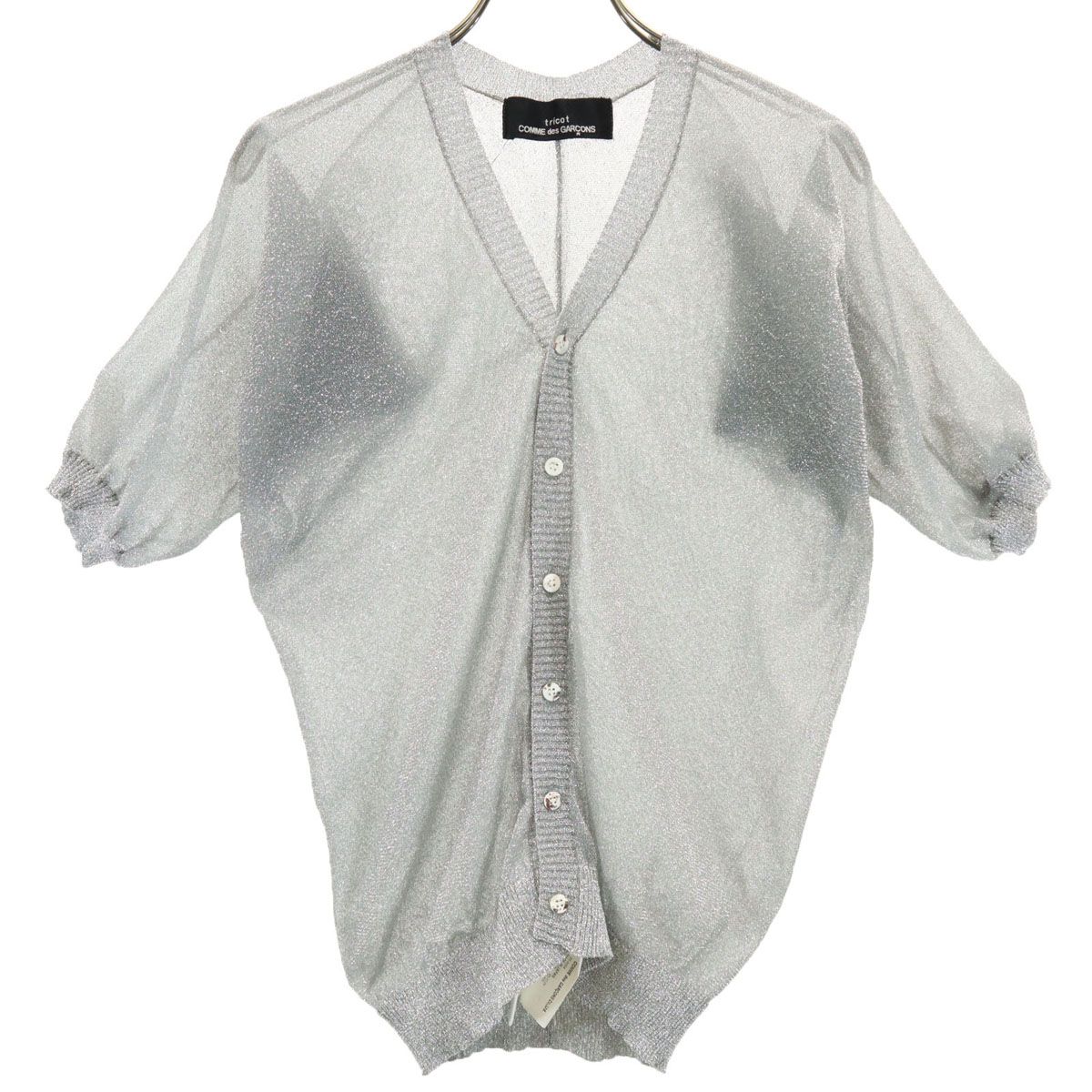 tricot COMME des GARCONS トリココムデギャルソン 2002年 半袖 Vネック カーディガン シルバー レディース 古着