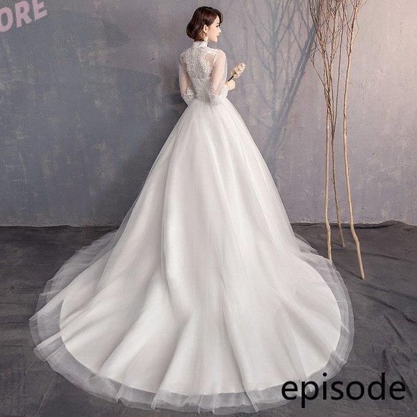 ウェディングドレス ウェディングドレス白 パーティードレス ハイネック レース花嫁ロングドレス 結婚式 トレーンライン 二次会 エレガントWP数量 価格926