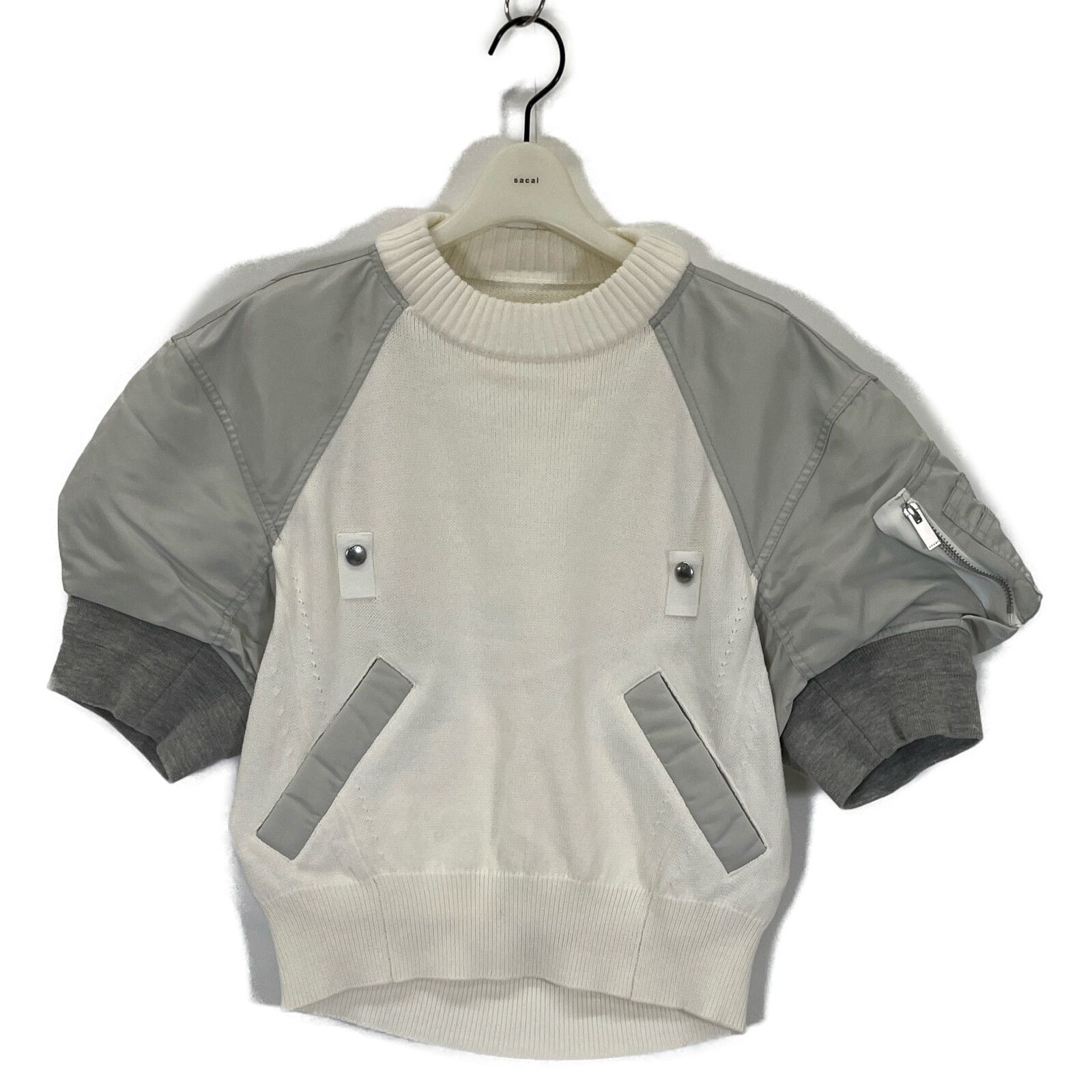 sacai サカイ 23-06481 ﾎﾜｲﾄ ｼｮｰﾄｽﾘｰﾌﾞ Nylon Twill Knit Pullover 2