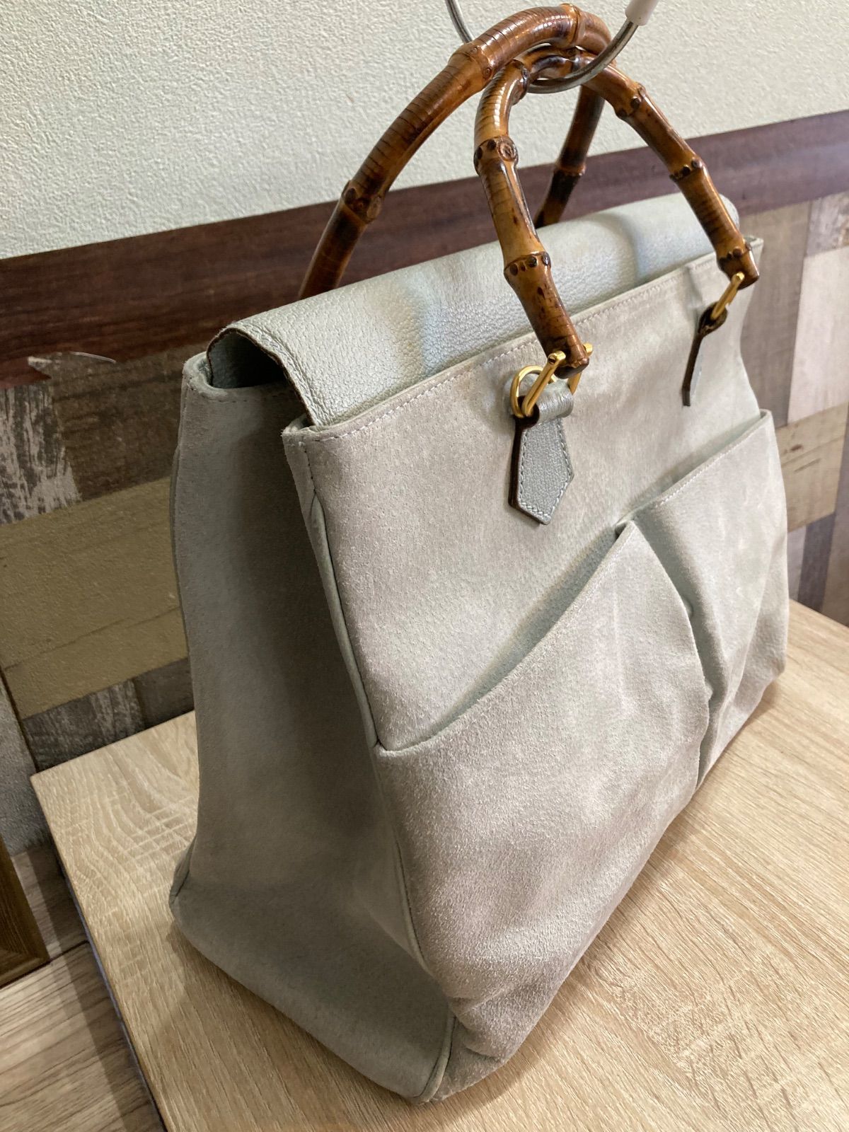 GUCCI バンブーバッグ スウェード スカイブルー - メルカリ