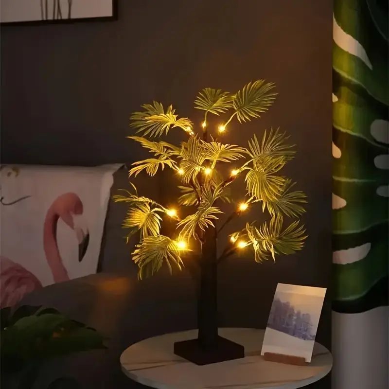 1個、LEDライト付きヤシの木、モダンスタイル、プラスチック製、電池式