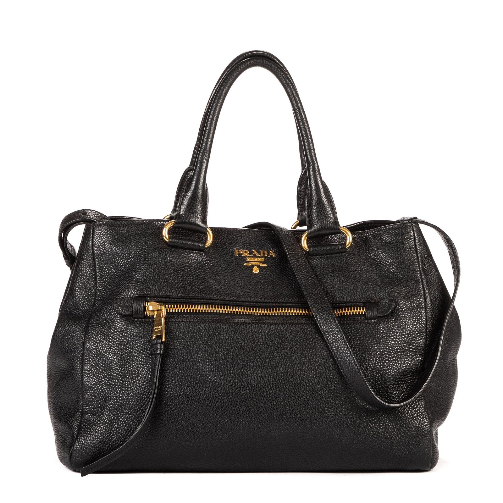 PRADA プラダコンバーチブル中サッチェル黒カーフスキンレザーA