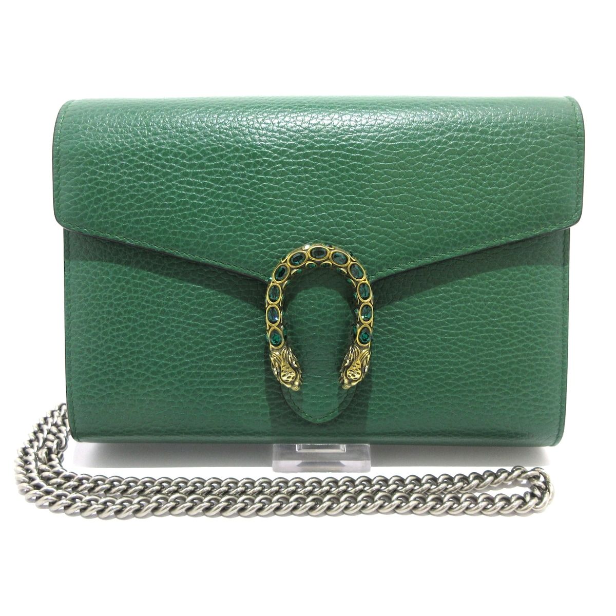 GUCCI グッチ 財布 ディオニュソス 401231 グリーン×ゴールド×シルバー チェーンウォレット|ショルダーストラップ取り外し可 レザー