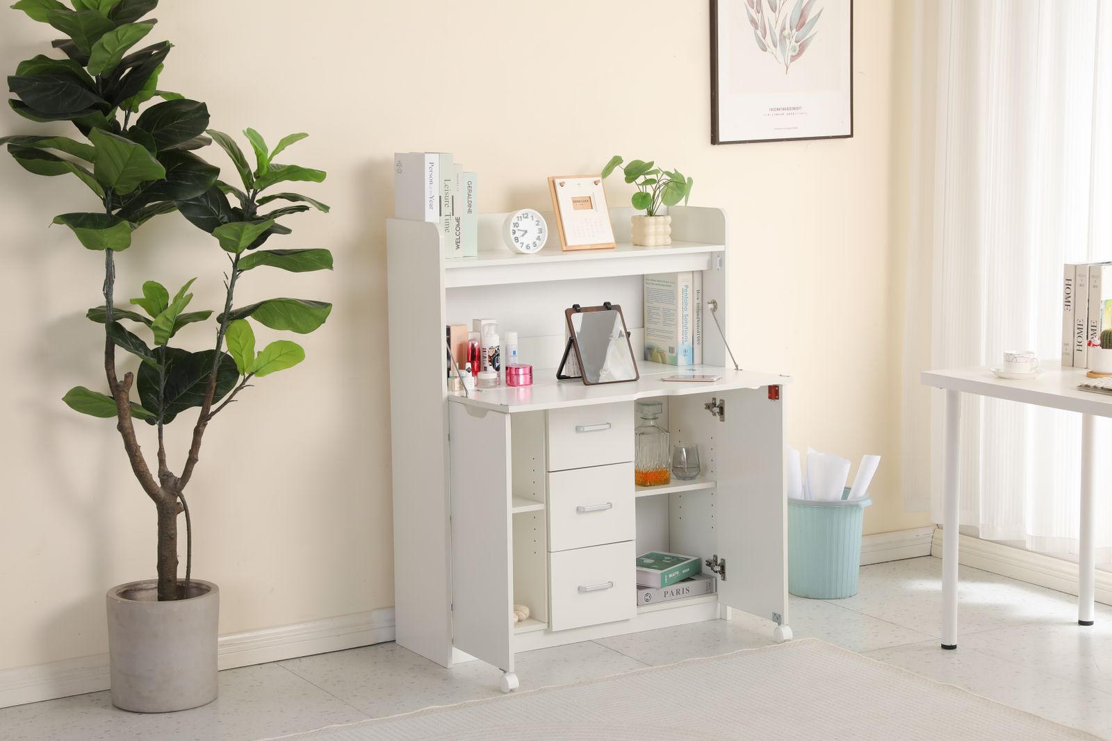 ホワイト】学習机デスクパソコンデスク勉強机折り畳み天板引き出pc