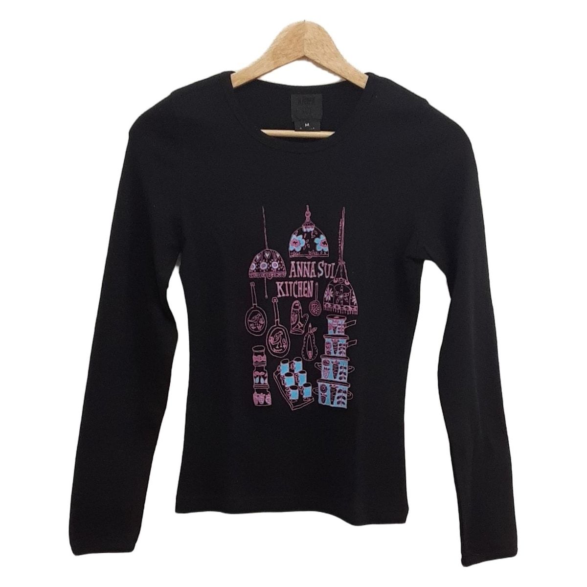 ANNA SUI アナスイ 長袖カットソー サイズM レディース - 黒×ピンク×ライトブルー クルーネック