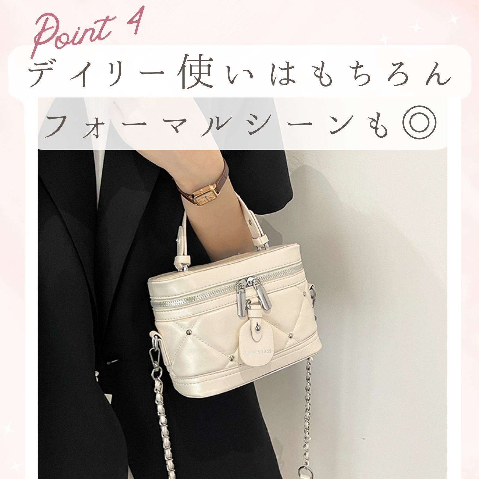 Mサイズ／キルティングショルダーバッグ＋ポーチ／silver キルティングスクエア ショルダーバッグ（96個入） | バッグ