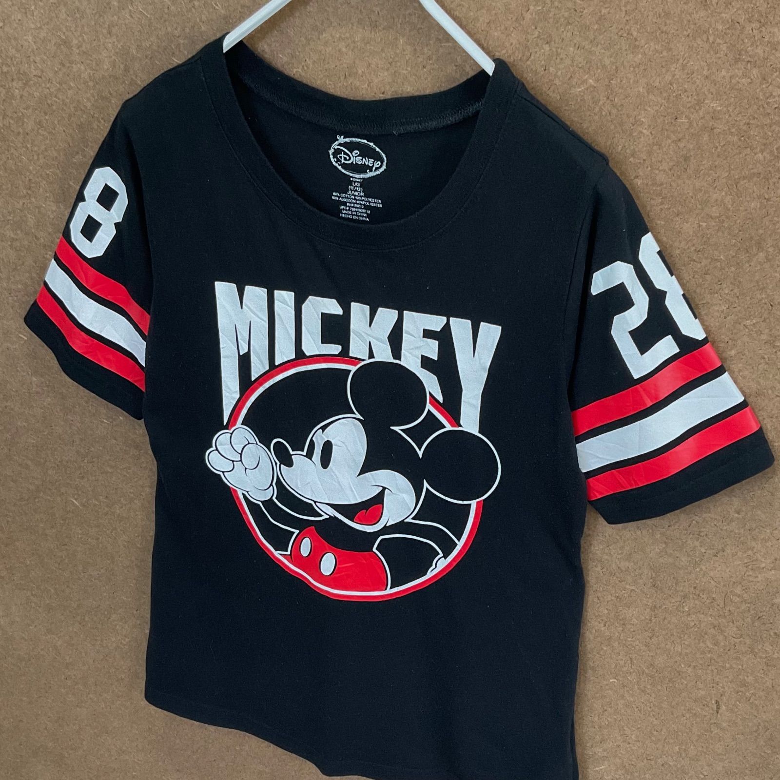 ディズニー　disney　半袖Tシャツ　ミッキーマウス　黒　Ⅼ　カラフル　古着 US古着 ミッキーマウスDisney フットボールシャツ 袖28ライン