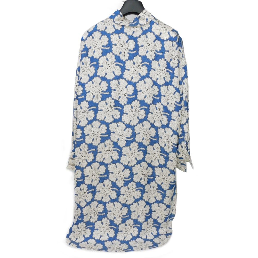 美品✨フェンディ 42 LL 刺繍 花柄 ロングワンピース 長袖 ネイビー FENDI フェンディ フラワープリント ロング シャツ 42 シルク