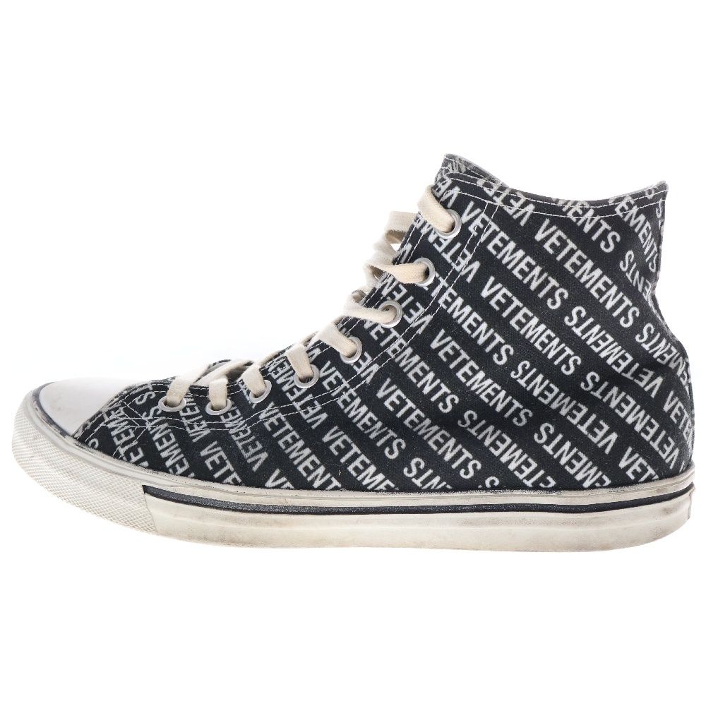 VETEMENTS ヴェトモン 18SS printed canvas sneaker ロゴプリント キャンバスハイカットスニーカー ブラック VETEMENTS (ヴェトモン) 18SS printed canvas sneaker ロゴプリント