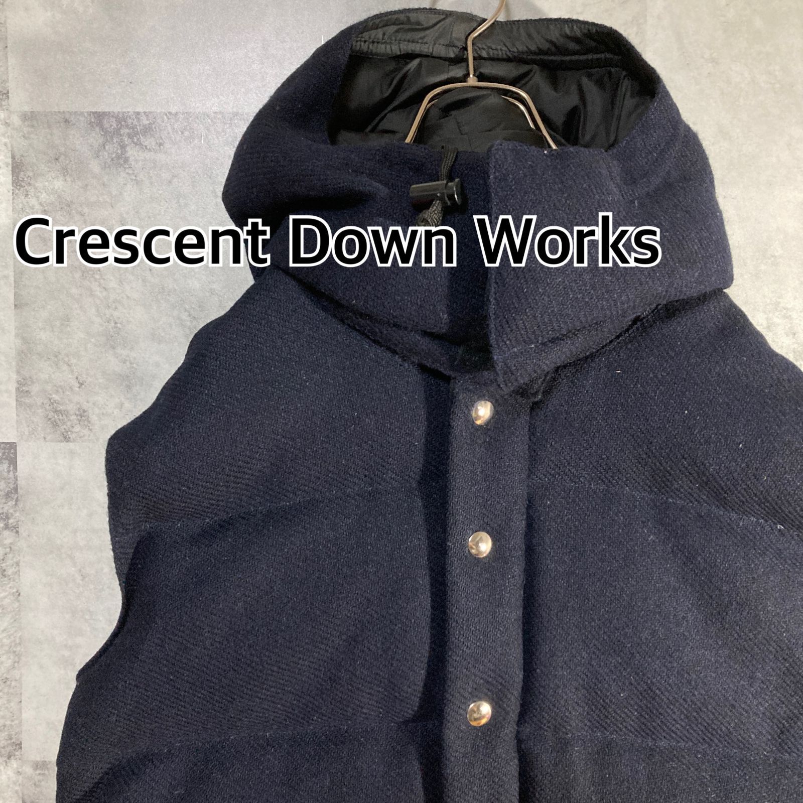 Crescent Down Works クレセントダウンワークス ハリスツイード ダウンベスト フーディ 2WAY ネイビー L マークマクナイリー別注