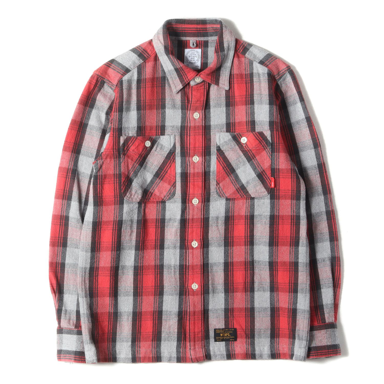 WTAPS ダブルタップス シャツ サイズ:S ヘビーウェイト チェック フランネルシャツ (UNION L/S 01) レッド グレー ユニオン トップス カジュアルシャツ 長袖【メンズ】