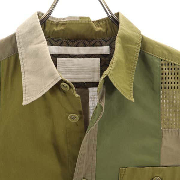 ホワイトマウンテニアリング 長袖 コットンシャツ カーキ サイズ0 ホワイトマウンテニアリング 日本製 パッチワーク 長袖 シャツ 1