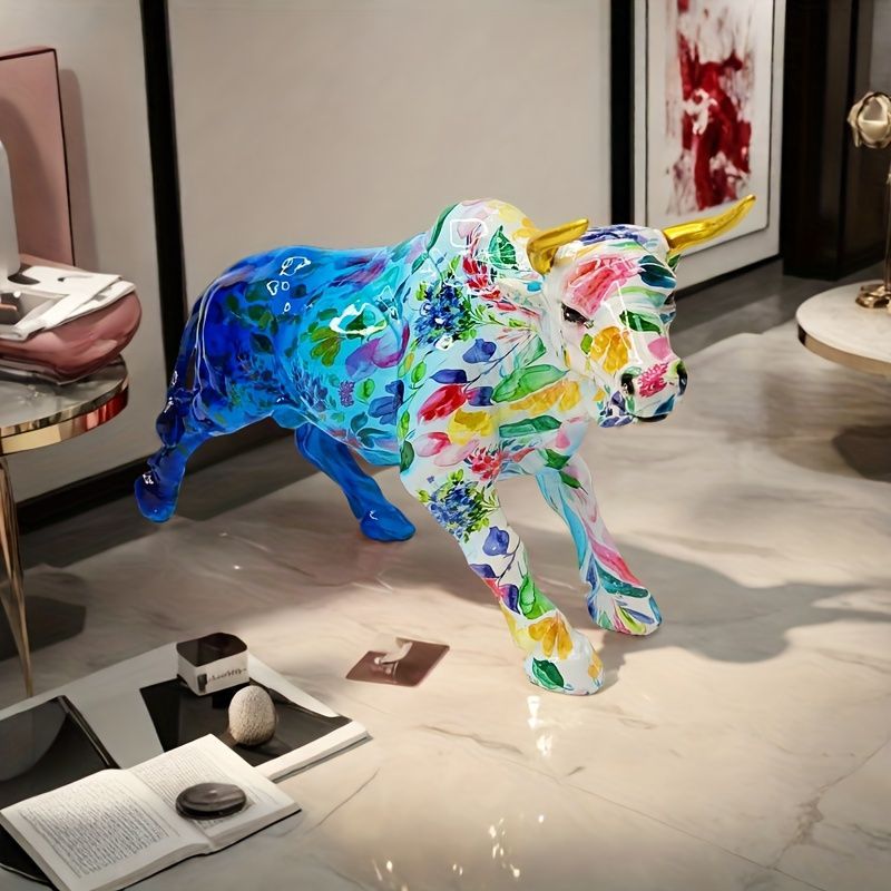 【美品】牛　闘牛　猛牛　現代アート　金属　置物　インテリア　工芸品　A1023 置物 樹脂製 牛 ホルスタイン 闘牛 動物 フィギュア 電気不要 現代