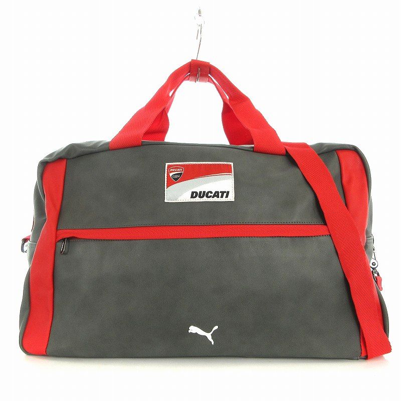 プーマ PUMA ドゥカティ Ducati ボストンバッグ 旅行かばん ショルダー 2WAY フェイクレザー グレー 赤 レッド /EA