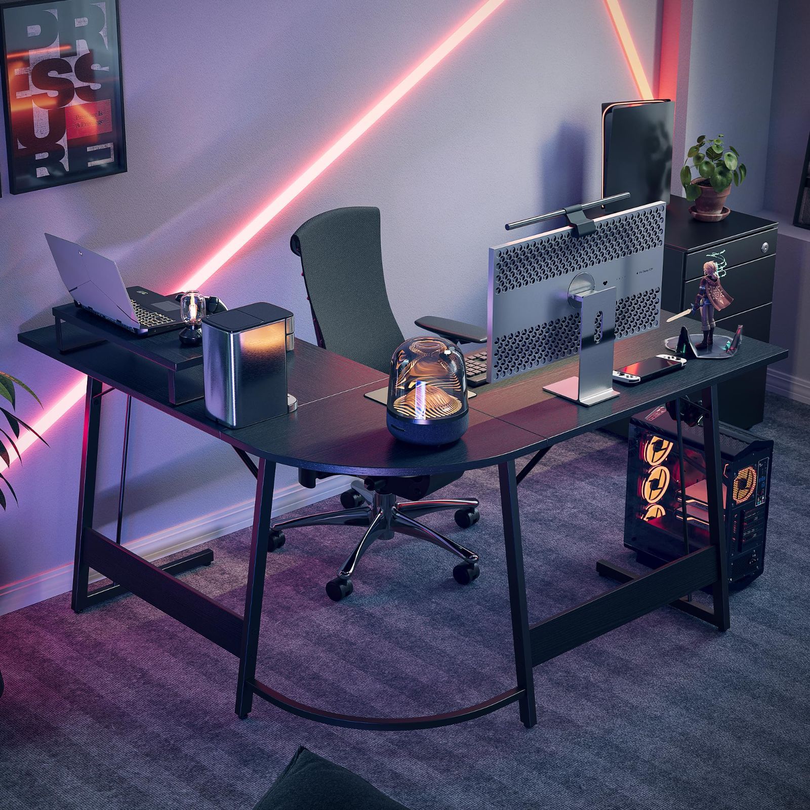 幅120 120cm 在宅勤務 机pcデスク ブラック 省スペース モニター台付き 作業机 ワークデスク オフィスデスク コーナーデスク L字デスク ゲーミングデスク パソコンデスク l字デスク CubiCubi MARWIL-DEMENAGEMENTS_CH