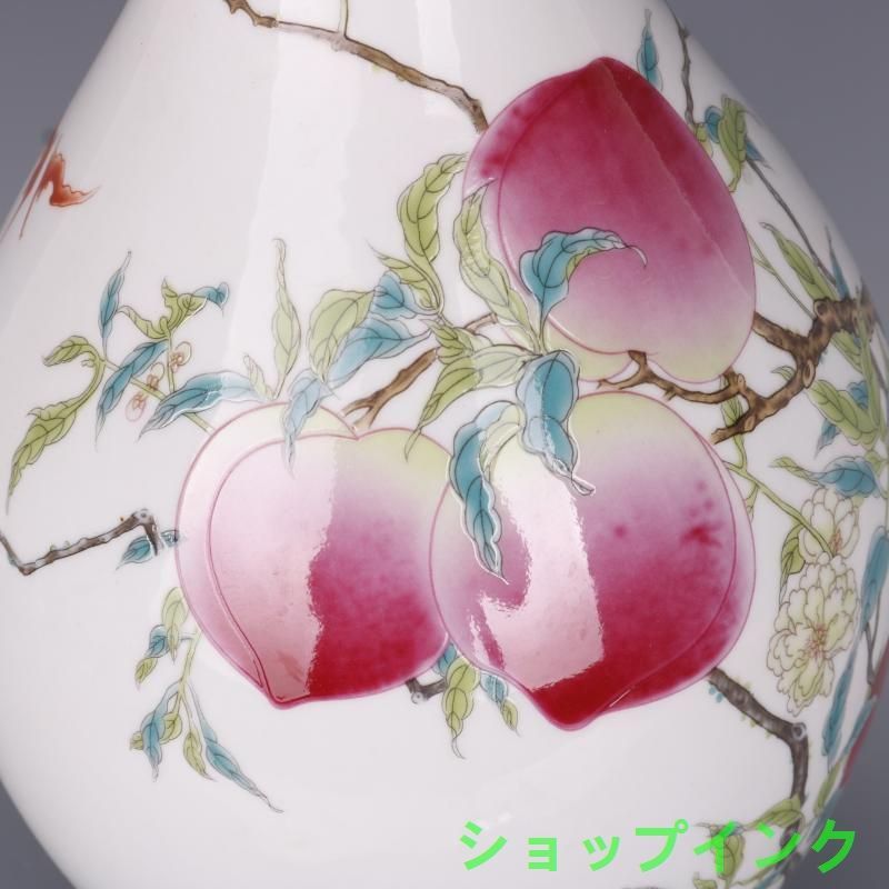 清雍正粉彩寿桃紋橄欖瓶 景徳鎮 陶磁器 装飾品 現代工芸品 美術品 置物 清雍正粉彩寿桃紋橄欖瓶 景徳鎮 陶磁器 装飾品 現代工芸品 美術