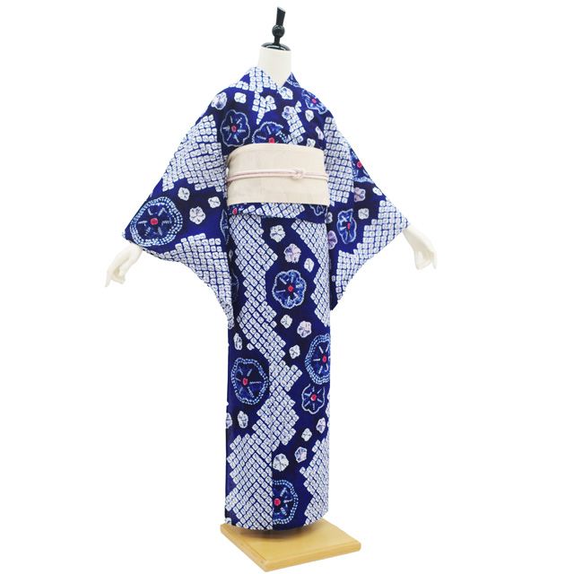 新品 有松鳴海絞り 浴衣 絞り浴衣 蝶々 しつけ付 トールサイズ 裄長