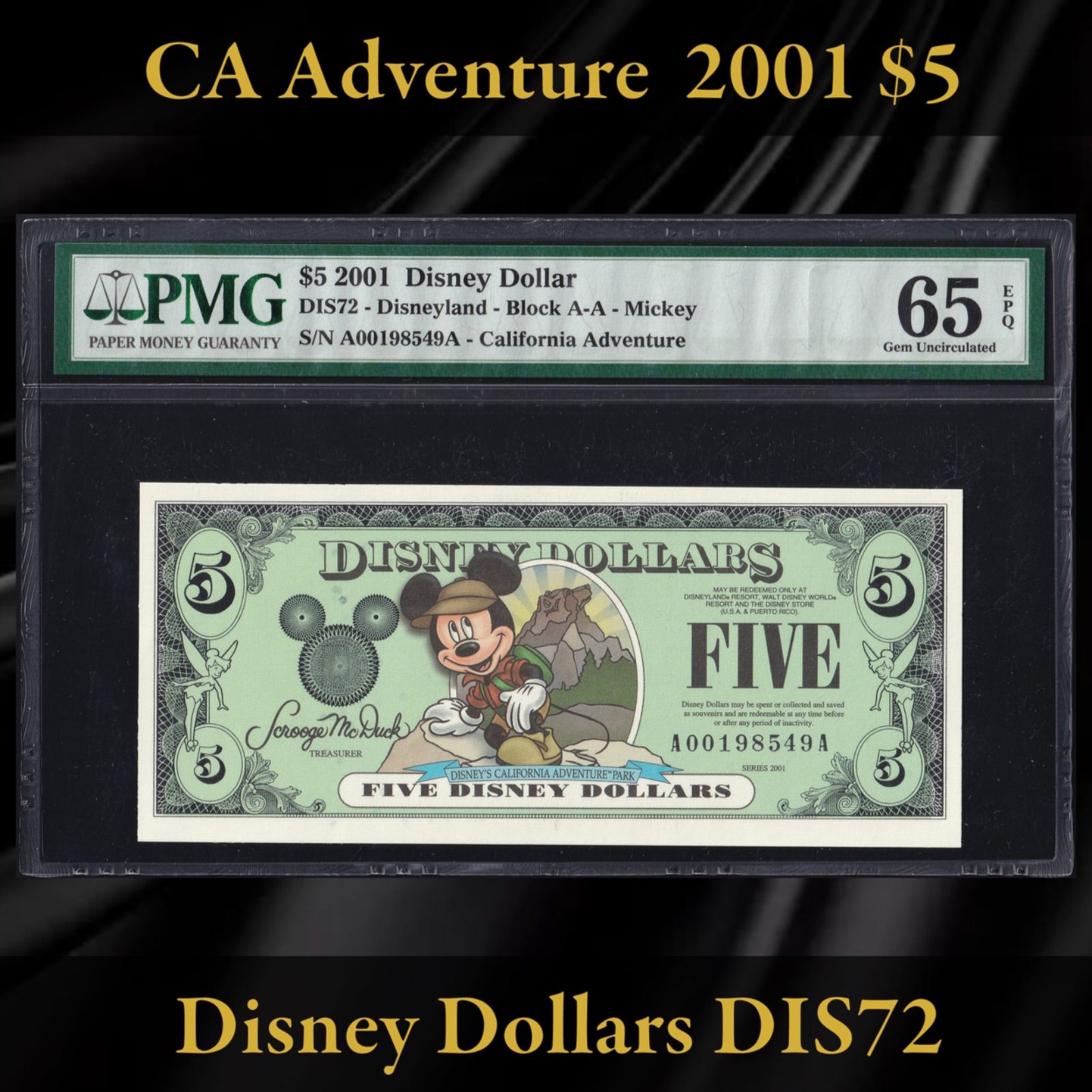 ディズニーダラー 2001年 5ドル ミッキー／カリフォルニア