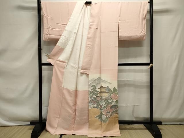 平和屋着物▽豪華色留袖 単衣 風景文 暈し染め 銀彩