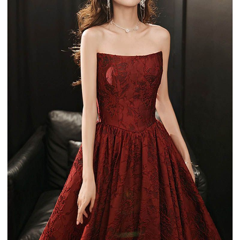 カラードレス ロングドレス 赤 ワインレッド 演奏会 Aライン