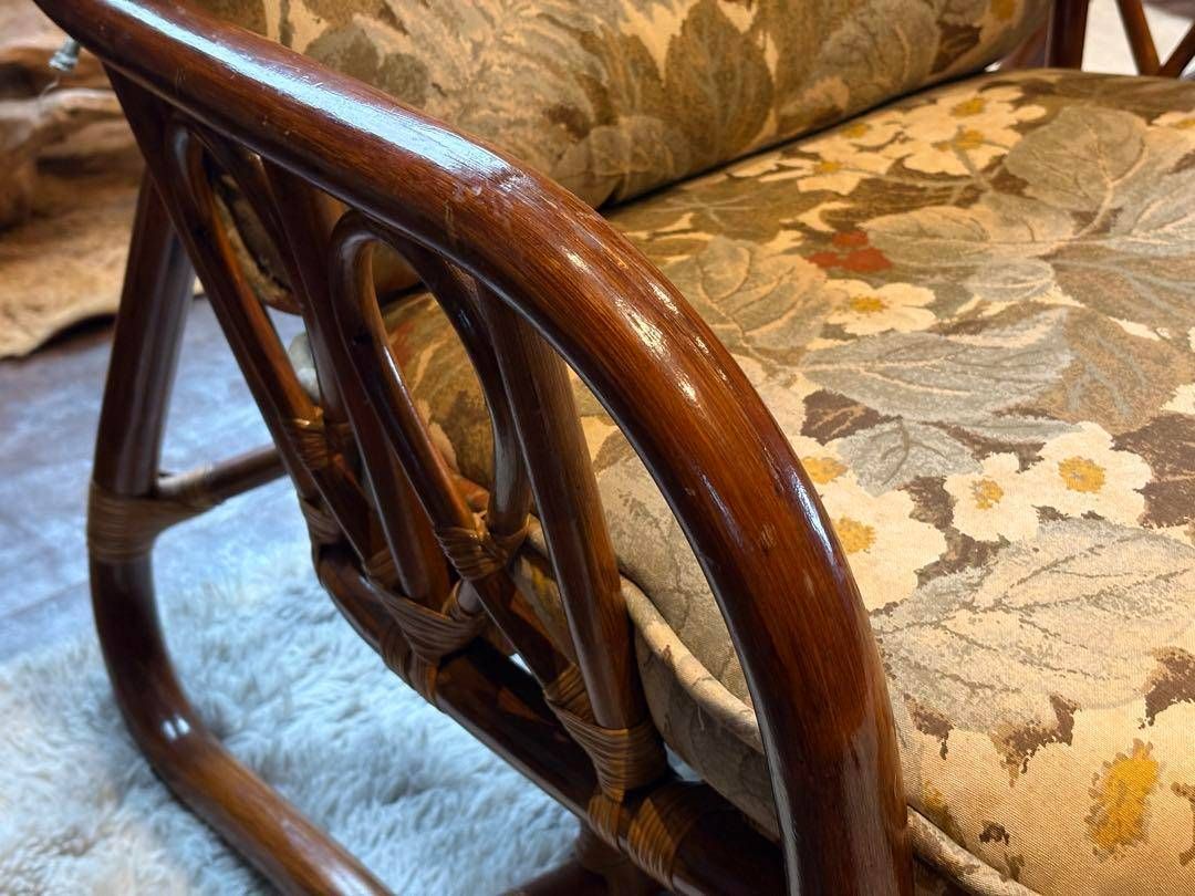 台湾製 ラタン ヴィンテージ 籐 アームチェア 肘付き椅子 2脚セット SZ