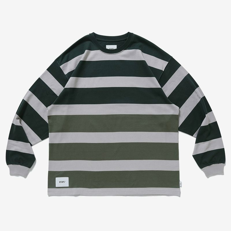 WTAPS ダブルタップス Tシャツ バイカラー ボーダー ロングスリーブ クルーネックTシャツ 221ATDT-CSM28 22SS トップス カットソー 長袖 ロンT グリーン グレー カーキ 1 日本製 【メンズ】