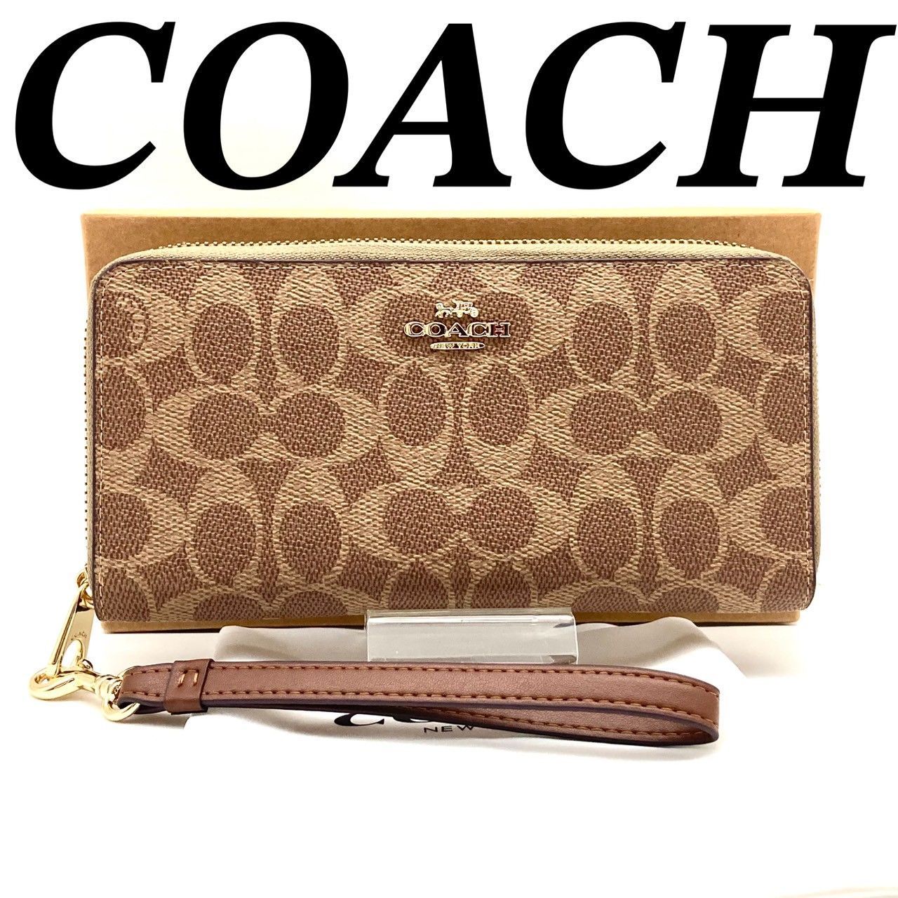 新品 COACH コーチ 長財布 ベージュ COACH長財布 ☆新品 COACH ベージュ ロゴデザイン 長財布 COACH - コーチ ラウンド