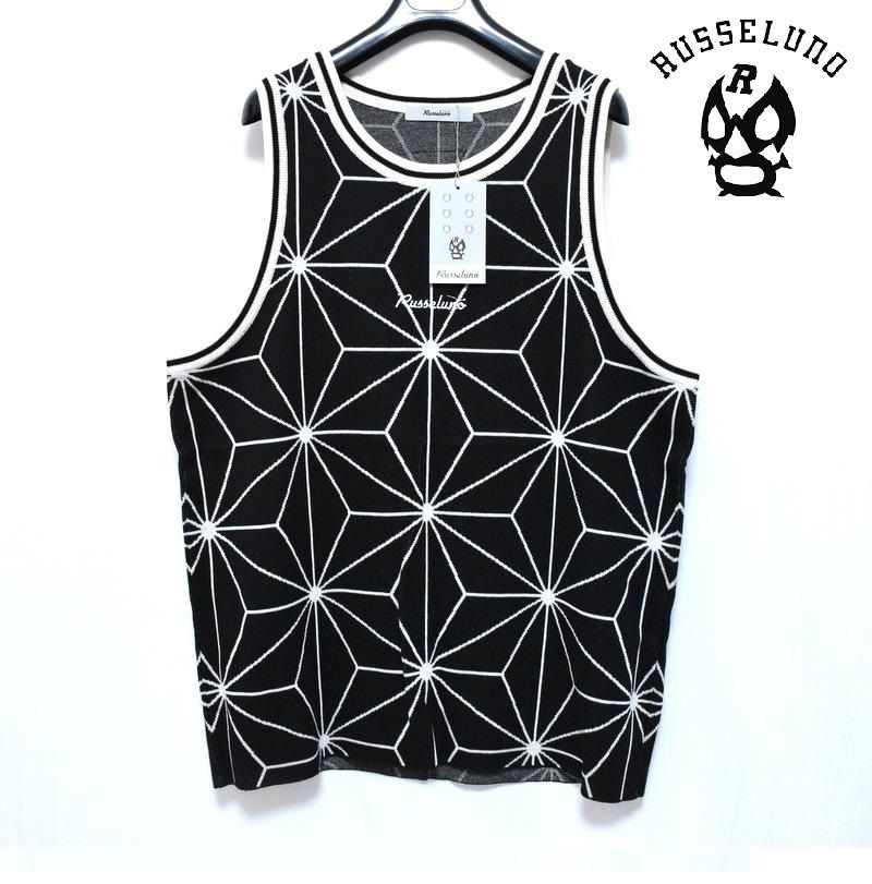 新品 ラッセルノ ゴルフ 幾何学柄 ニット ベスト ブラック 5 L