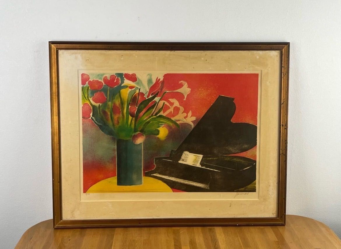 Paul Guiramand lithograph ポールギヤマン青いバックの花 ポール・ギヤマン 『ブルーバックの花と馬』】掛軸・書画・版画の買取