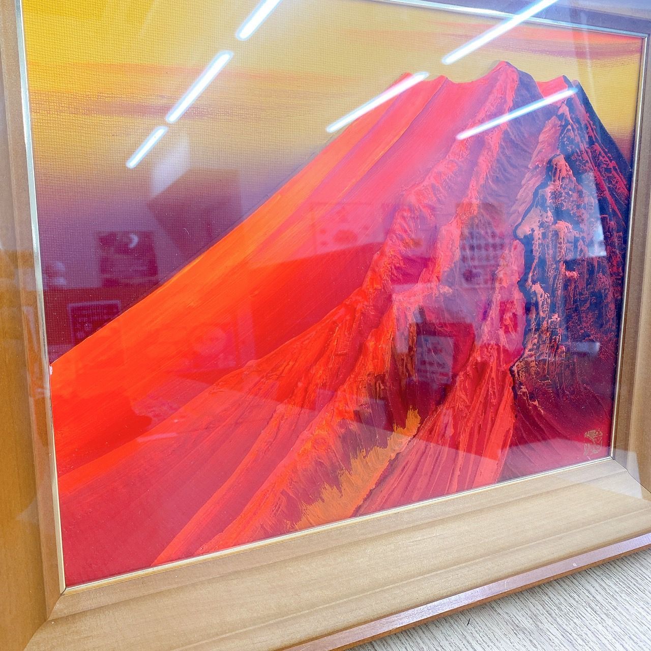 百瀬善明 赤富士 富士山 立体画 盛絵 風景画 日本画