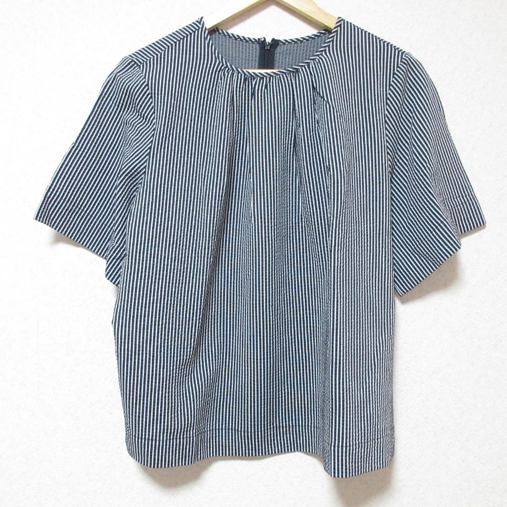 MACKINTOSH - 美品 MACKINTOSH マッキントッシュ サッカーストレッチプルオーバー ストライプ柄 半袖 ブラウス G7P28155 大きいサイズ 44 ネイビー レディース 古着 中古 USED 美品 MACKINTOSH マッキントッシュ サッカーストレッチプル